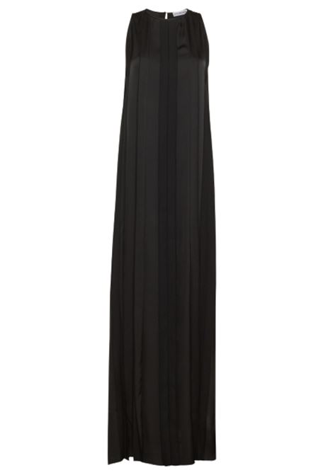 Almada Dress lungo plissé in raso lucido nero  SEMICOUTURE ATTIC AND BARN | Vestiti | MATDR0050990